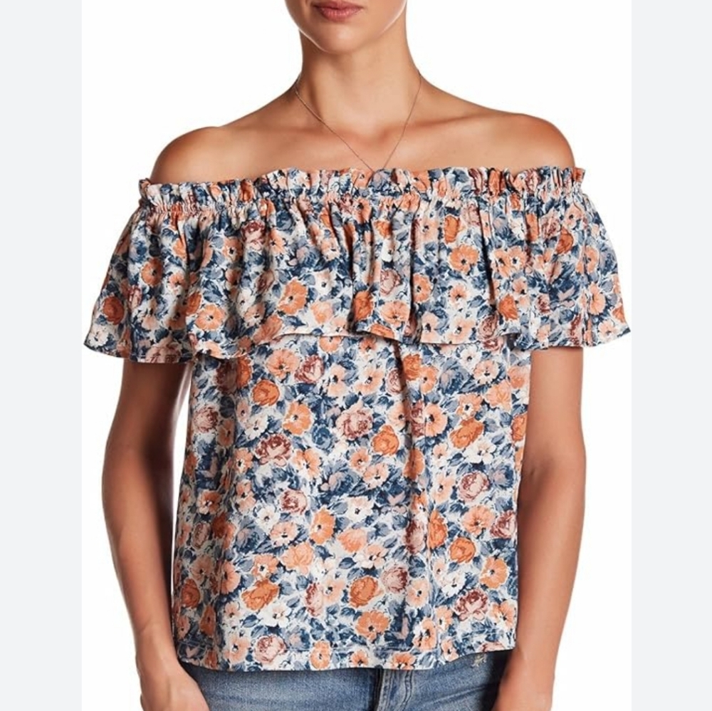 {Current/Elliott} 'The Ruffle Top' Off-Shoulder Dusty Bowl Floral Size 2 (M-L)